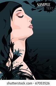 vector winter girl, on a black background