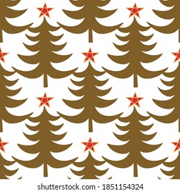 Vektor Winter goldener Weihnachtsbaum nahtlose Muster Hintergrund.