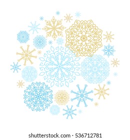 Vector winter holiday backgrounds with golden and blue snowflakes