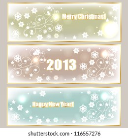 vector winter holiday banners with greetings,  shiny stars, and snowflakes, eps 10 fully editable file with transparency effects