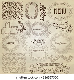 vector winter holiday banners with greetings,  shiny stars, and snowflakes, eps 10 fully editable file with transparency effects
