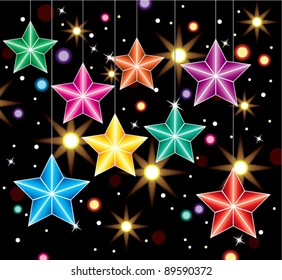 vector winter holiday decoration with colorful stars and lights