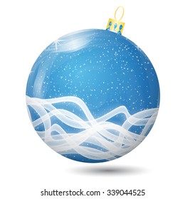 vector winter holiday design of blue christmas ball with snow. Vector Illustration