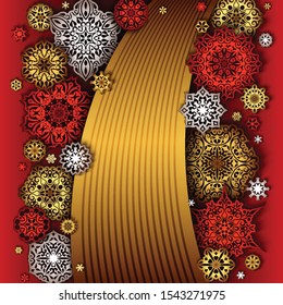 Vector winter holidays background with paper cut snowflakes. Merry Christmas and Happy New Year postcard