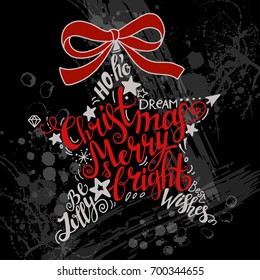 Vector Winter holidays illustration. Christmas silhouette of star with greeting lettering. Holly jolly celebration. Christmas, New Year symbol.