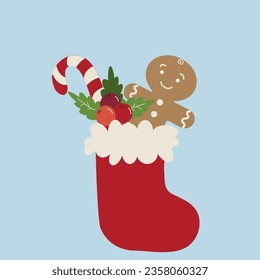 Vector winter holidays illustration, red decorative stockings with different christmas and new year decorative elements for cards invitation book illustration or other design uses.