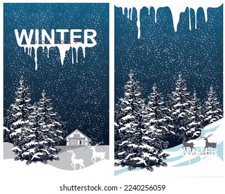Vector Winter Holidays: Winter panoramic view when the trees are covered with snow.