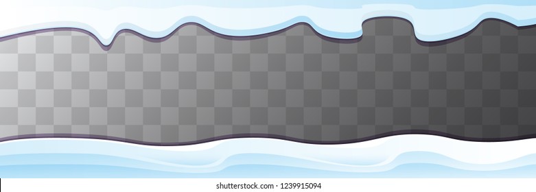 Vector Winter Horizontal Banner With Snow Caps Isolated On Transparent Background. Winter Snow Border Or Frame For Winter Sale Or Christmas Banner Design Template.