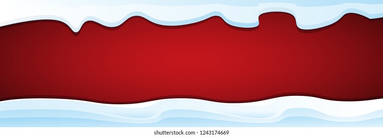 vector winter horizontal banner with snow caps isolated on christmas red background. winter snow border or frame for winter sale or christmas banner design template.