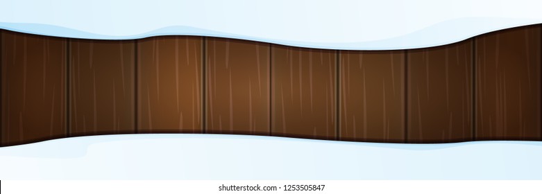 vector winter horizontal banner with snow caps isolated on wooden background with place for text. winter snow border or frame for winter sale or christmas banner design template.