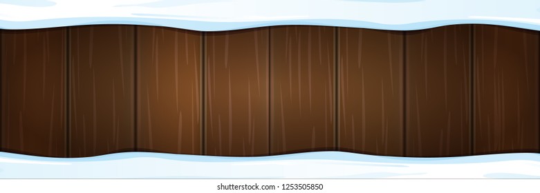 vector winter horizontal banner with snow caps isolated on wooden background with place for text. winter snow border or frame for winter sale or christmas banner design template.