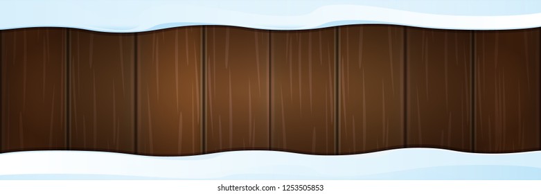 vector winter horizontal banner with snow caps isolated on wooden background with place for text. winter snow border or frame for winter sale or christmas banner design template.
