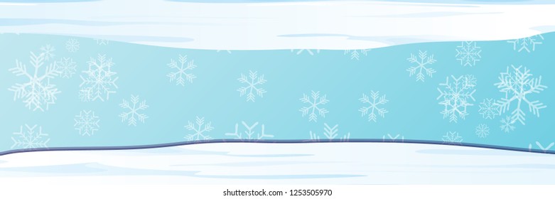 vector winter horizontal banner with snow caps isolated on christmas blue background with falling snowflakes. winter snow border or frame for winter sale or christmas banner design template.