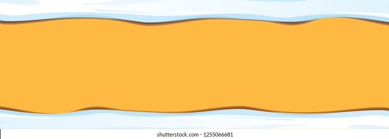 vector winter horizontal banner with snow caps isolated on orange background. winter snow border or frame for winter sale or christmas banner design template.