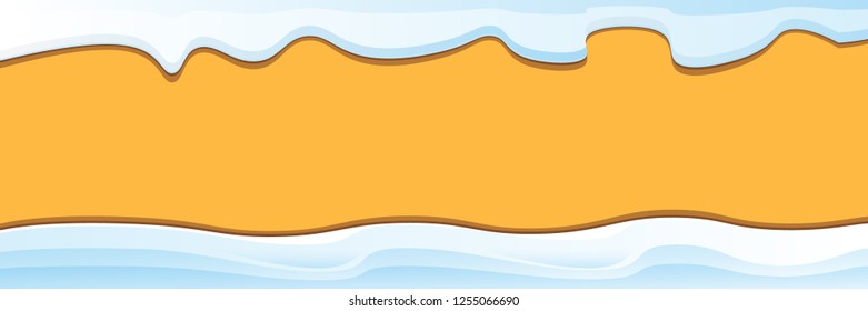 vector winter horizontal banner with snow caps isolated on orange background. winter snow border or frame for winter sale or christmas banner design template.