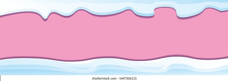 vector winter horizontal banner with snow caps isolated on christmas pink background. winter snow border or frame for winter sale or christmas banner design template.