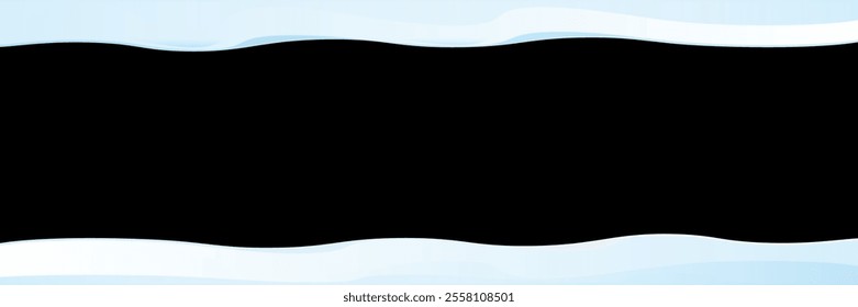 vector winter horizontal banner with snow caps isolated on black background. winter snow border or frame for winter sale or christmas banner design template.