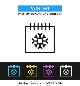 Vector winter icon. Calendar with snowflake sign. Winter season concepts. Premium quality graphic design. Modern symbols, simple thin line icons set for websites, web design, mobile app, infographics