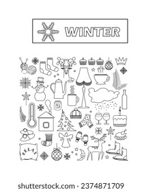 Vector winter icons in the modern line style. Winter theme.