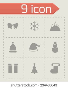 Vector winter icons set on grey background