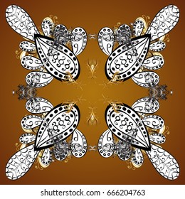Vector winter illustration in brown colors. Hand drawn abstract golden snowflakes. Template for cover, poster, t-shirt or fabric.