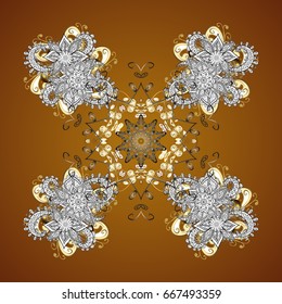 Vector winter illustration in brown colors. Hand drawn abstract snowflakes seamless. Template for cover, poster, t-shirt or fabric.