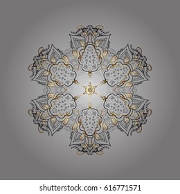Vector winter illustration in colors with golden elements. Hand drawn abstract snowflakes seamless. Template for cover, poster, t-shirt or fabric.