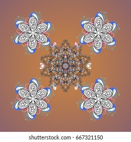 Vector winter illustration in colors. Hand drawn abstract snowflakes ornamental. Template for cover, poster, t-shirt or fabric.