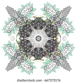 Vector winter illustration in colors. Hand drawn abstract snowflakes ornamental. Template for cover, poster, t-shirt or fabric.