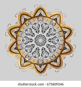 Vector winter illustration in colors. Hand drawn abstract golden snowflakes ornamental. Template for cover, poster, t-shirt or fabric.
