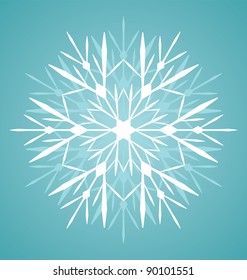 vector winter illustration of detailed snowflake on turquoise  background