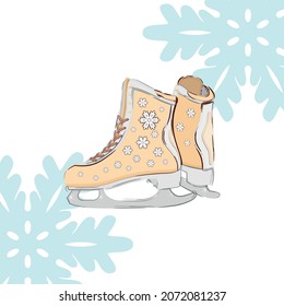 Vector winter illustration with figure skates. Beautiful figure skates on a white background. Winter postcard.