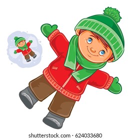Vector winter illustration little child wallow in the snow