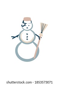 Vector winter illustration. Picture with a snowman. Winter postcard template.