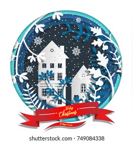 vector winter illustrations with plants and homes. design paper art and crafts