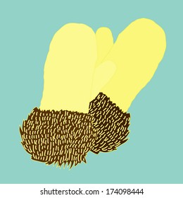 vector winter knitted mittens trimmed with fur 