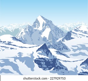 vector winter landscape in the Alps