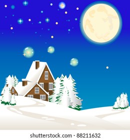 vector winter landscape with chalet