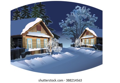 Vector winter landscape. Winter evening. winter village