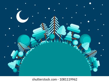 Vector winter landscape. Flat design. Nature background.