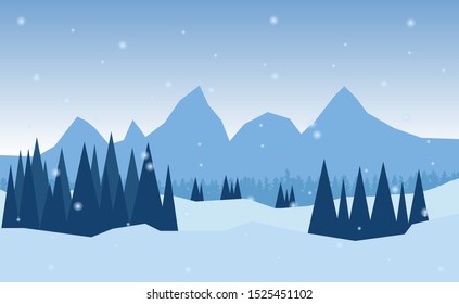 Vector winter landscape with forest background.