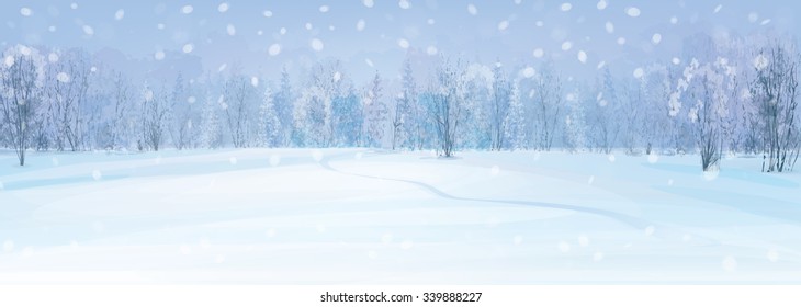 Vector winter landscape with forest background.