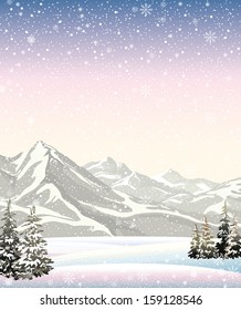 Vector of winter landscape with mountains.