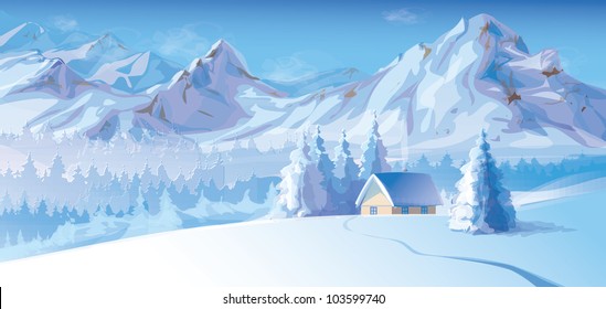 Vector of winter landscape  with  mountains and cote covered of snow.