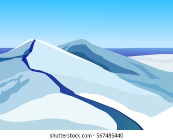 Vector winter landscape. Landscape on the background of mountains. Beautiful background.