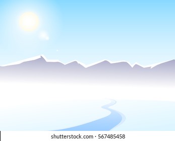 Vector winter landscape. Landscape on the background of mountains. Beautiful background.