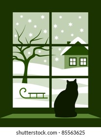 vector winter landscape outside the window
