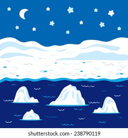 Vector winter landscape, polar night