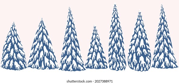 El paisaje vectorial de invierno bordea sin fisuras, cuento de hadas patrón de árbol de abetos. Antecedentes de las vacaciones de Navidad y Año Nuevo. 