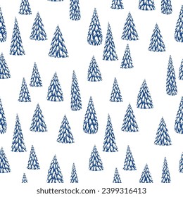 Vector winter landscape seamless pattern, mountains with fir tree. Christmas and New Year vacations background
